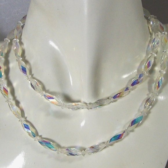 Vintage Swarovski AB Twisted Crystal Necklace 29” Bead Styles 5206 & Spacer 5305 - Picture 3 of 7